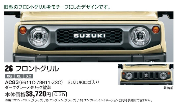 フロントグリル　ダークグレイメタリック【ジムニーJB64/74　純正オプション】