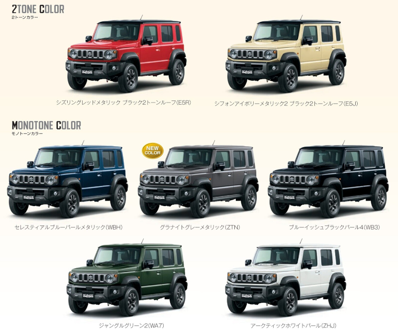 【グレード別】ジムニーシエラJB74のカラーラインナップ（2型～）
